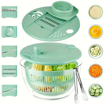 🔥 55% OFF — FOR A LIMITED TIME  Multi-Functional Vegetable Chopper Slicer Salad Spinner, 6 Interchangeable Blades Salad Dryer Bowl, All in One Kitchen Veggie Cutter Shredder Dicer Washer for Fruit Vegetable Prep