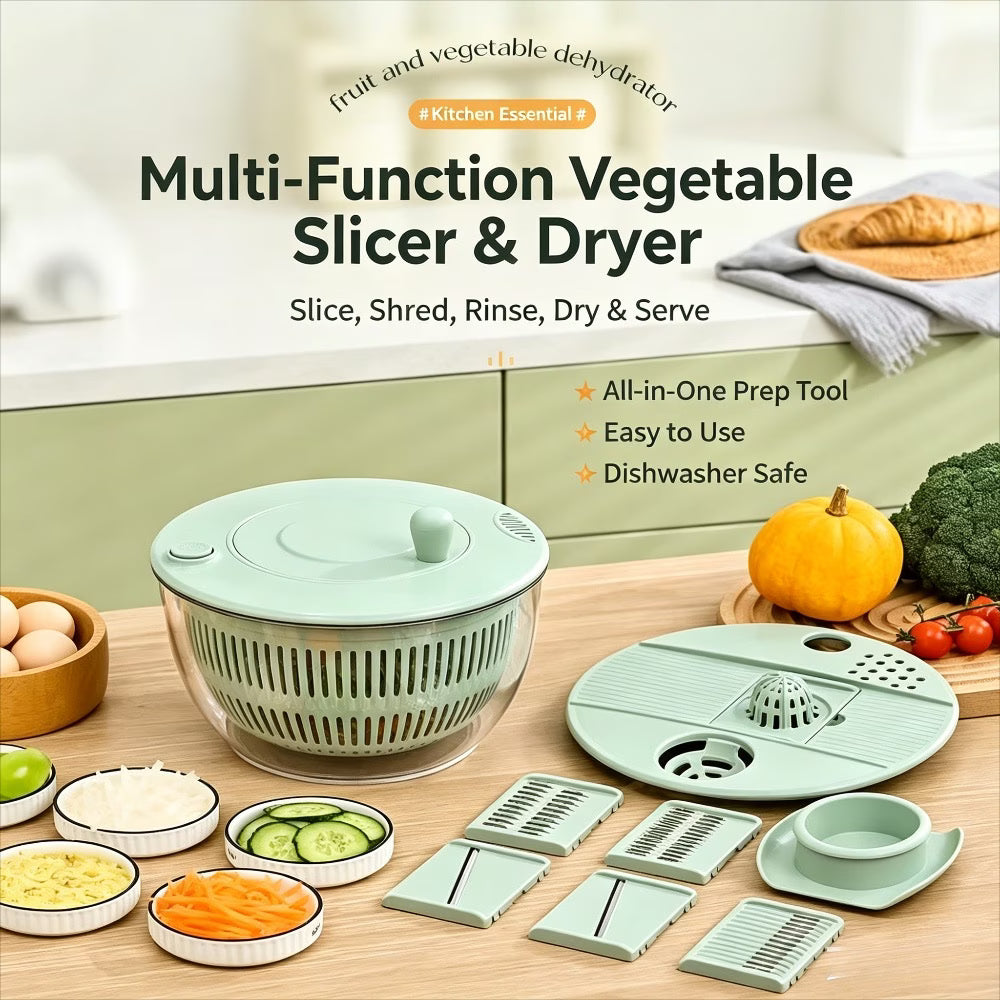 🔥 55% OFF — FOR A LIMITED TIME  Multi-Functional Vegetable Chopper Slicer Salad Spinner, 6 Interchangeable Blades Salad Dryer Bowl, All in One Kitchen Veggie Cutter Shredder Dicer Washer for Fruit Vegetable Prep