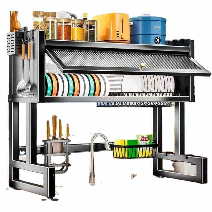 Kitchen Sink Shelf with Cabinet Door | Stainless Steel Under-Sink Organizer Rack
