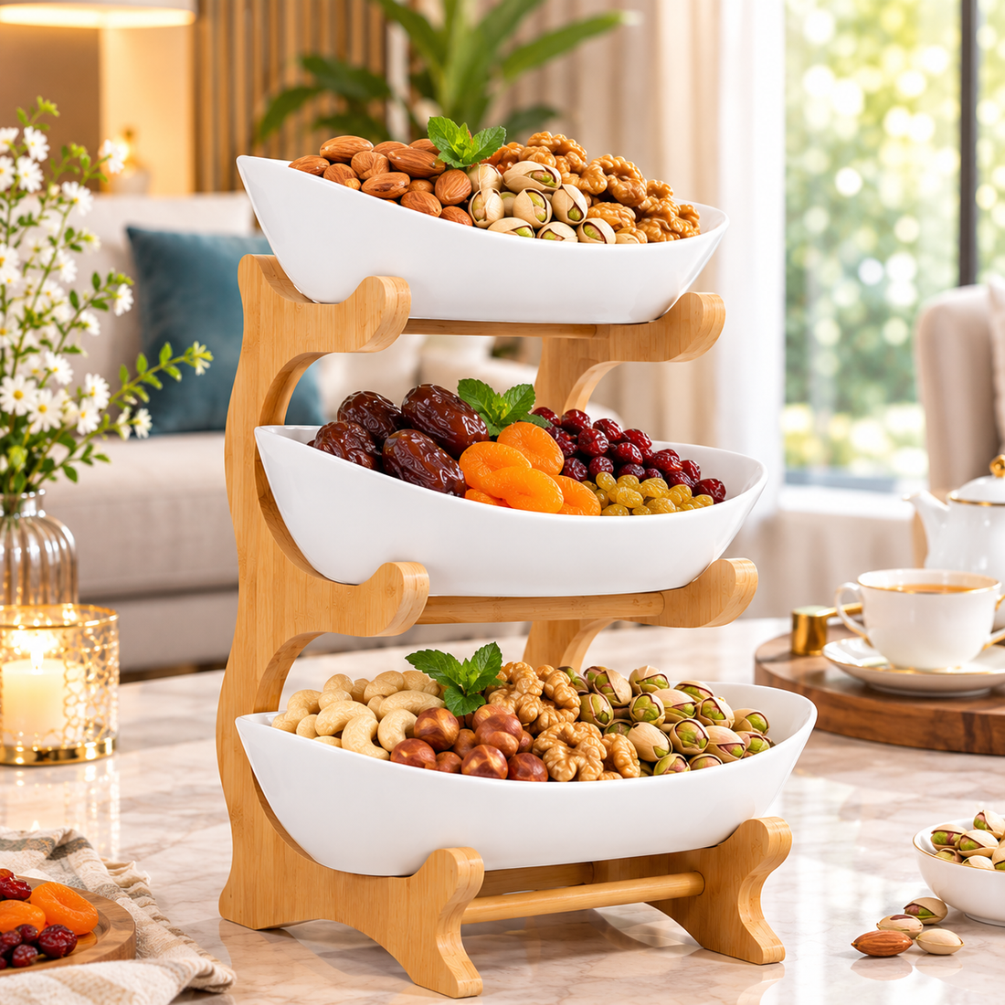 🌿 3-Tier Wooden Food & Fruit Organizer🍎🌿