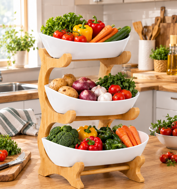 🌿 3-Tier Wooden Food & Fruit Organizer🍎🌿